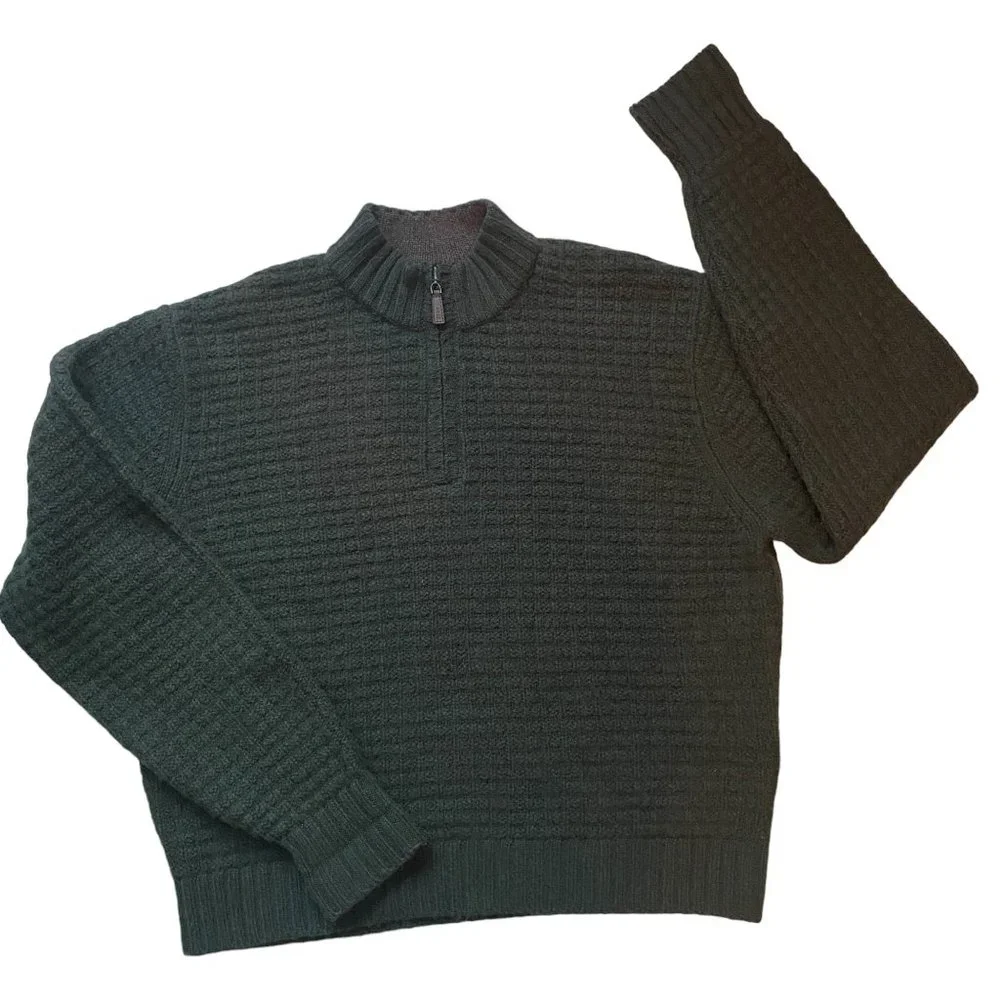 C.C. Filson 100% Wool Quarter Zip Chunky Knit Fisherman Luxury Ski Sweater-XXL